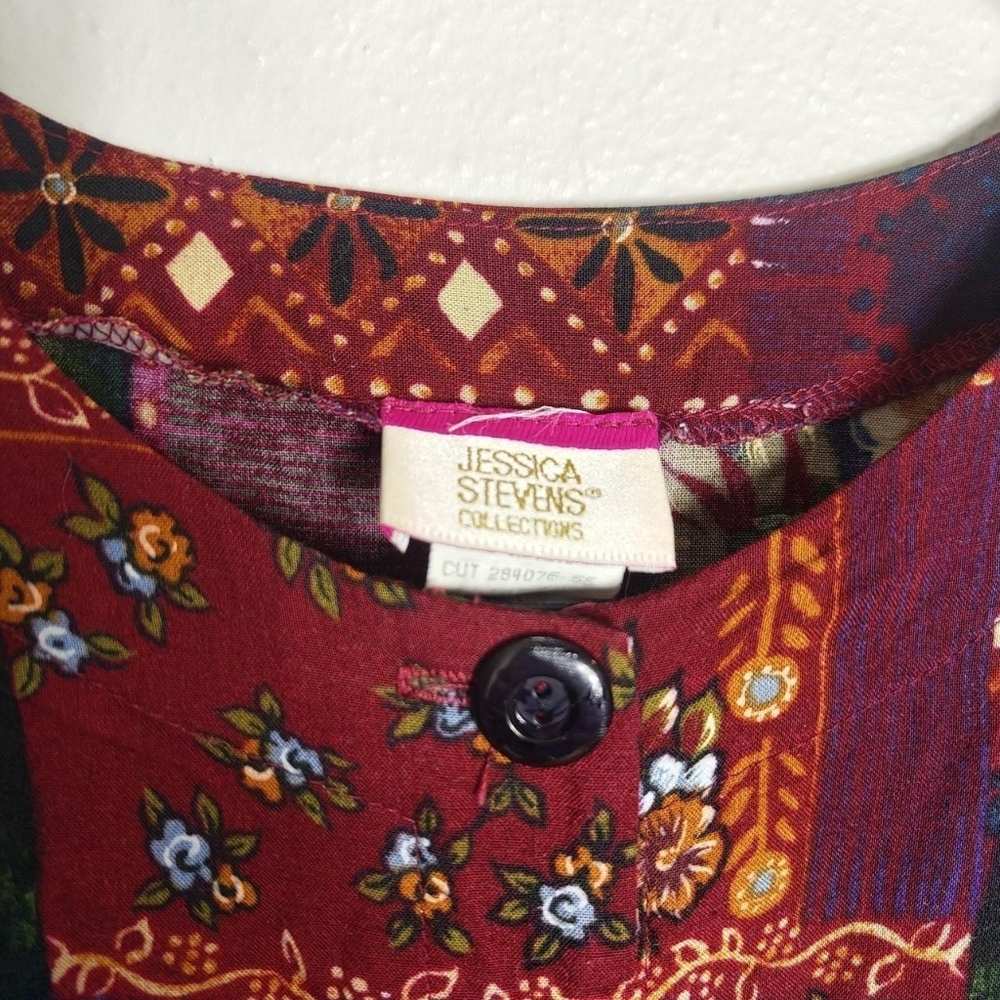 Vintage 80s Buttoned Patchwork Orange, Burgundy, … - image 6